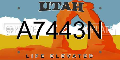 A7443N Utah License Plate