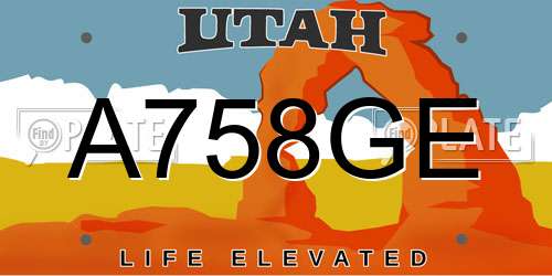 A758GE Utah License Plate