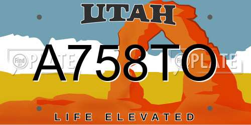 A758TO Utah License Plate