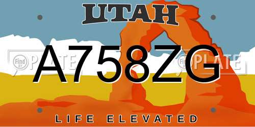 A758ZG Utah License Plate