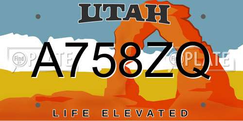 A758ZQ Utah License Plate