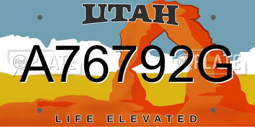 A76792G Utah License Plate