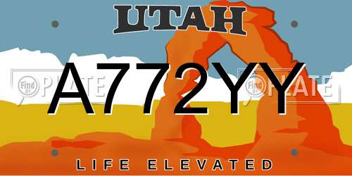 A772YY Utah License Plate