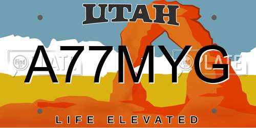 A77MYG Utah License Plate