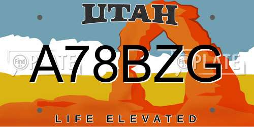 A78BZG Utah License Plate