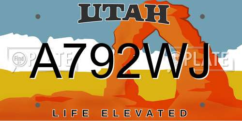 A792WJ Utah License Plate