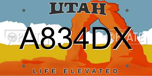 A834DX Utah License Plate