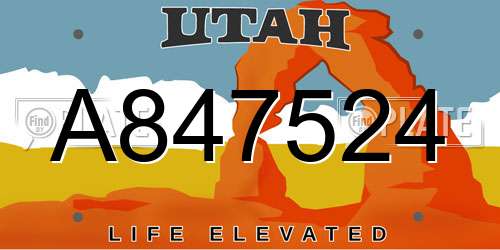 A847524 Utah License Plate