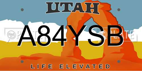 A84YSB Utah License Plate