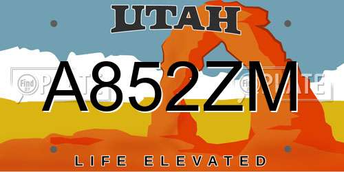 A852ZM Utah License Plate