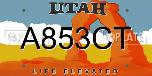 A853CT Utah License Plate
