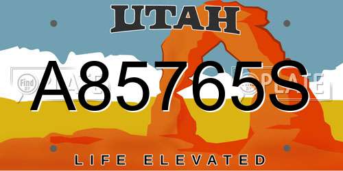 A85765S Utah License Plate