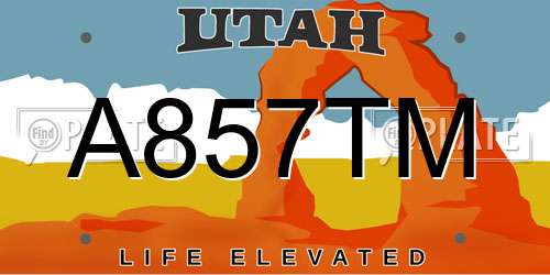 A857TM Utah License Plate