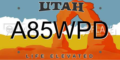 A85WPD Utah License Plate
