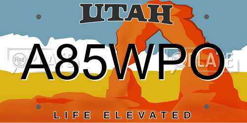 A85WPO Utah License Plate