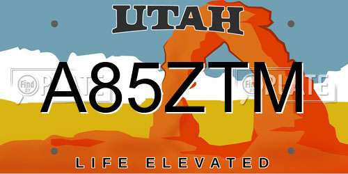 A85ZTM Utah License Plate