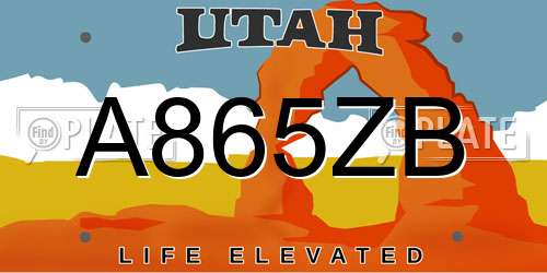 A865ZB Utah License Plate