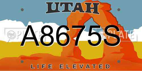A8675S Utah License Plate
