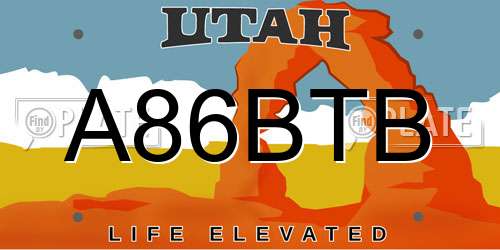 A86BTB Utah License Plate