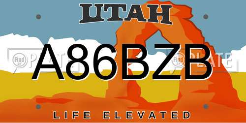 A86BZB Utah License Plate
