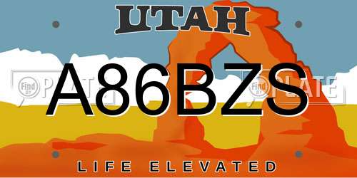 A86BZS Utah License Plate