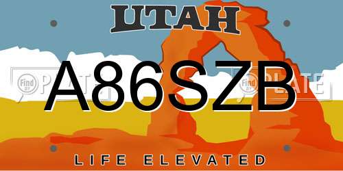 A86SZB Utah License Plate