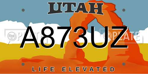 A873UZ Utah License Plate