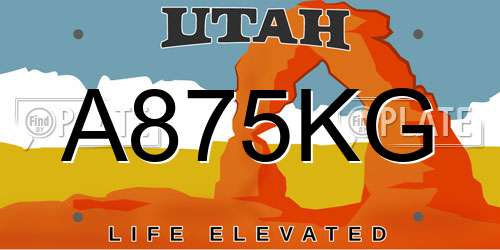 A875KG Utah License Plate