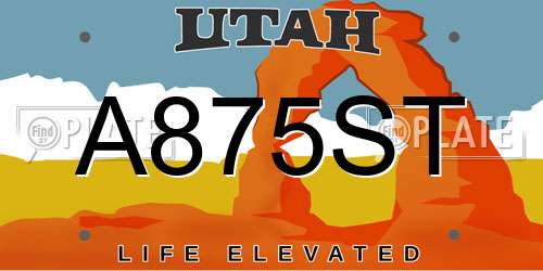 A875ST Utah License Plate