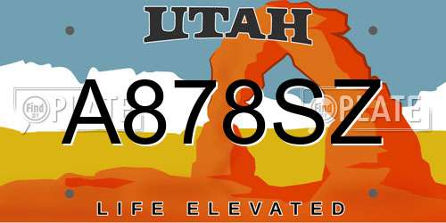 A878SZ Utah License Plate