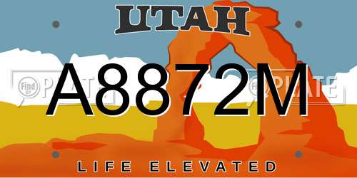 A8872M Utah License Plate
