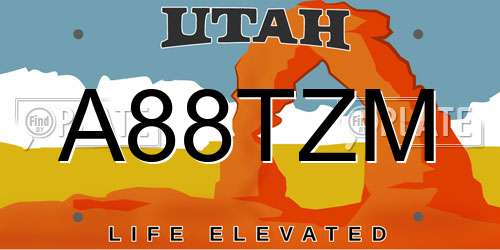 A88TZM Utah License Plate