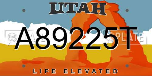A89225T Utah License Plate