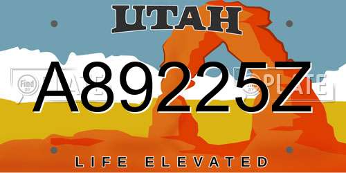 A89225Z Utah License Plate