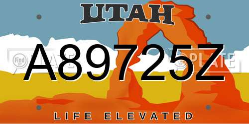 A89725Z Utah License Plate