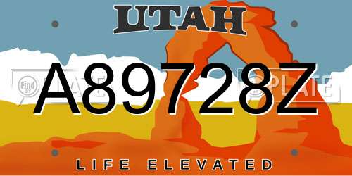 A89728Z Utah License Plate