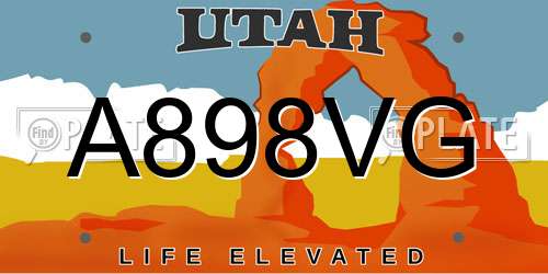 A898VG Utah License Plate