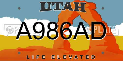 A986AD Utah License Plate