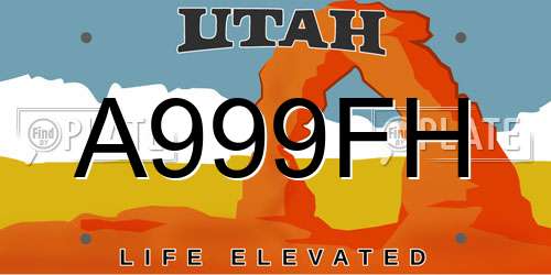 A999FH Utah License Plate