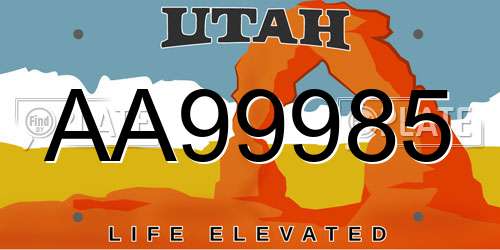 AA99985 Utah License Plate