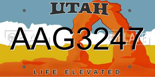AAG3247 Utah License Plate