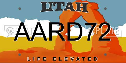 AARD72 Utah License Plate