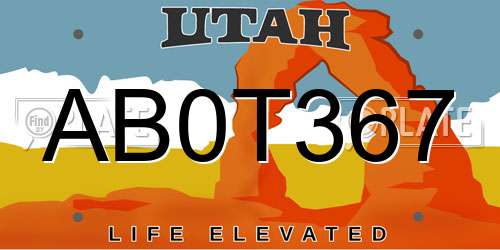AB0T367 Utah License Plate
