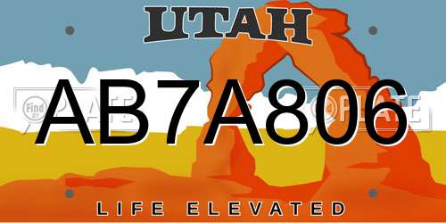 AB7A806 Utah License Plate