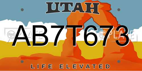AB7T673 Utah License Plate