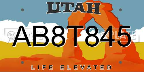 AB8T845 Utah License Plate