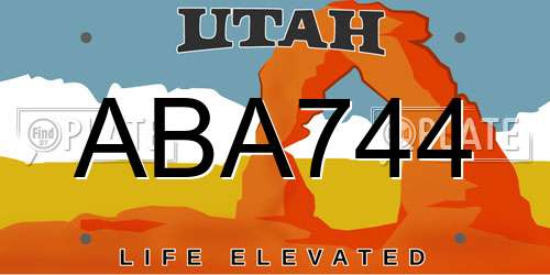 ABA744 Utah License Plate