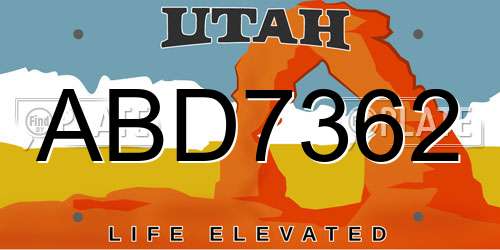 ABD7362 Utah License Plate