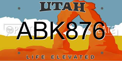 ABK876 Utah License Plate