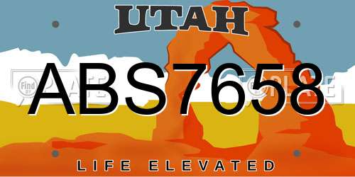 ABS7658 Utah License Plate